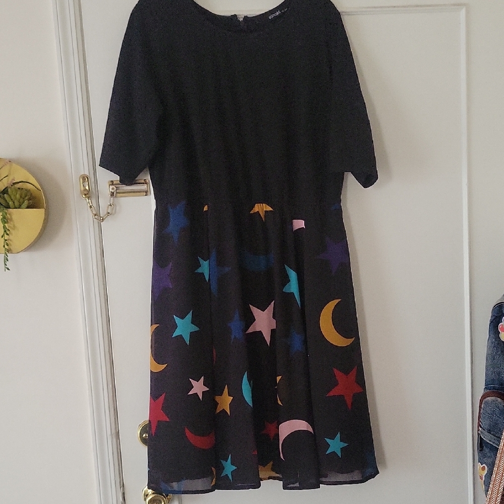 eShakti Black Dress with Colorful Stars and Moons